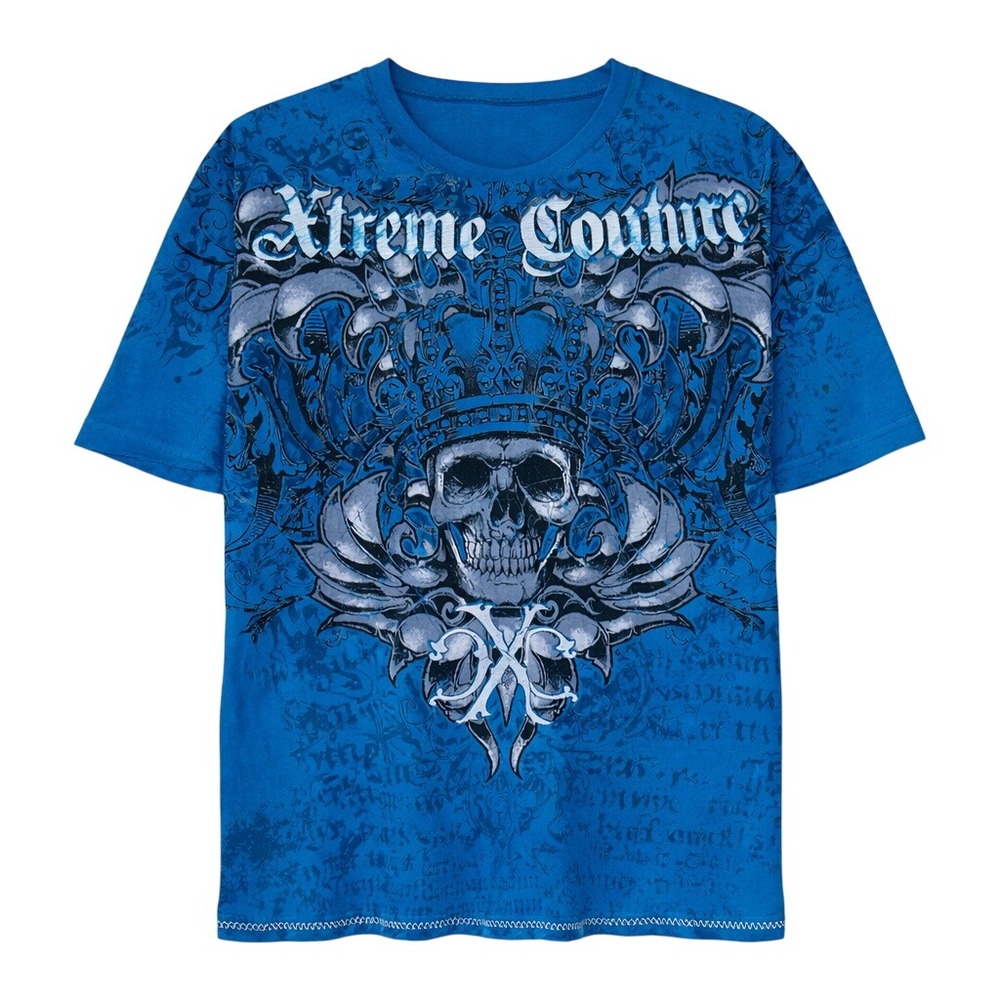 Xtreme Couture T-Shirt Mens XL Blue Dead King Skull Crown MMA Graphic Print